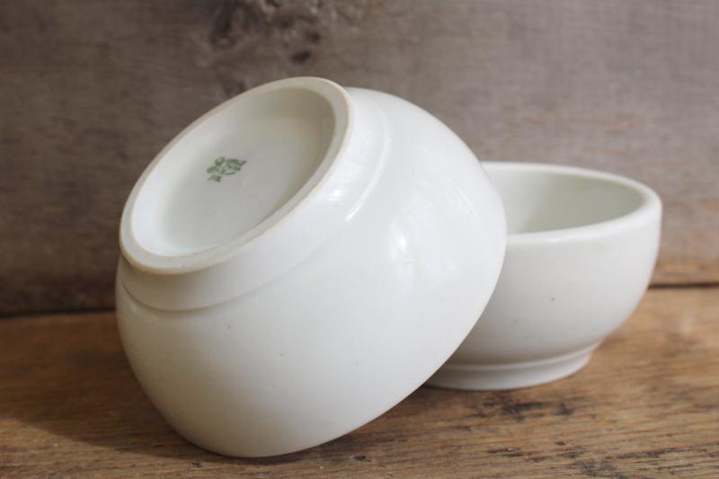 photo of antique heavy white ironstone bowls, old Buffalo china mark early 1900s vintage #1