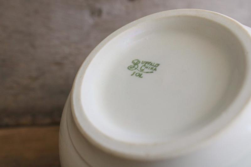 photo of antique heavy white ironstone bowls, old Buffalo china mark early 1900s vintage #2