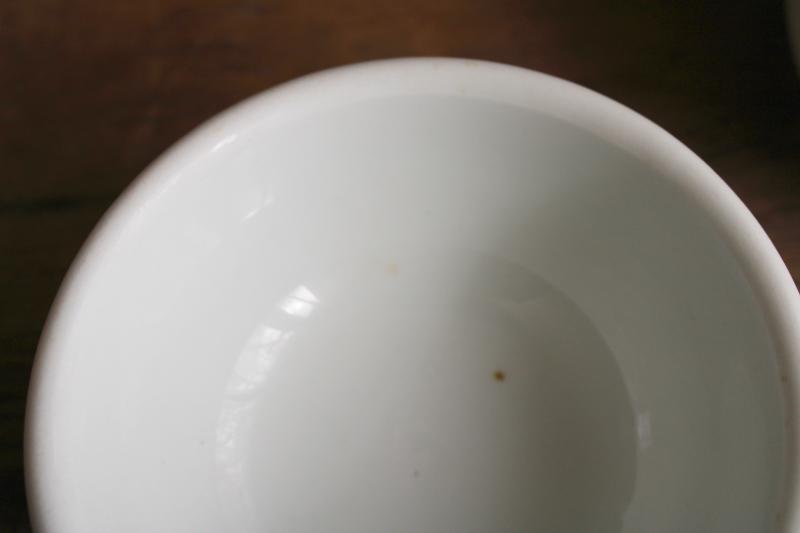 photo of antique heavy white ironstone bowls, old Buffalo china mark early 1900s vintage #4