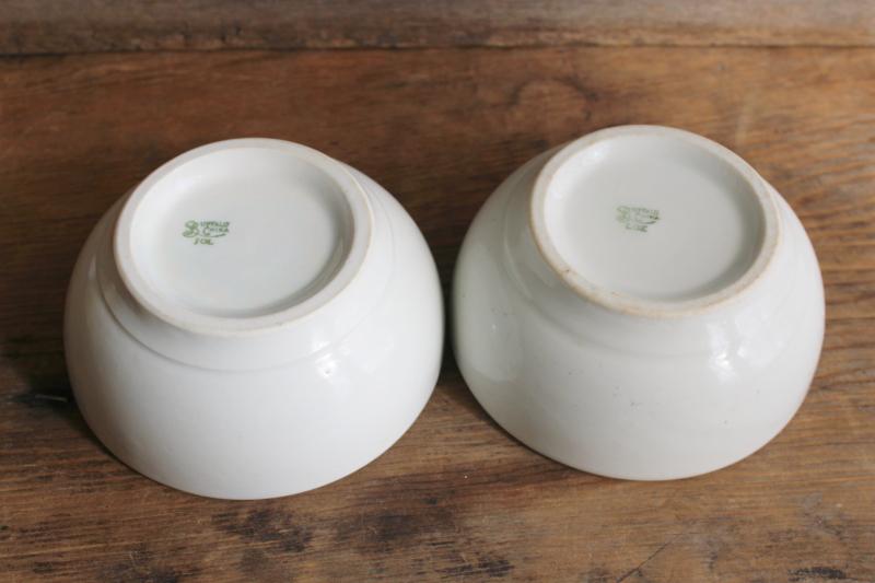 photo of antique heavy white ironstone bowls, old Buffalo china mark early 1900s vintage #6