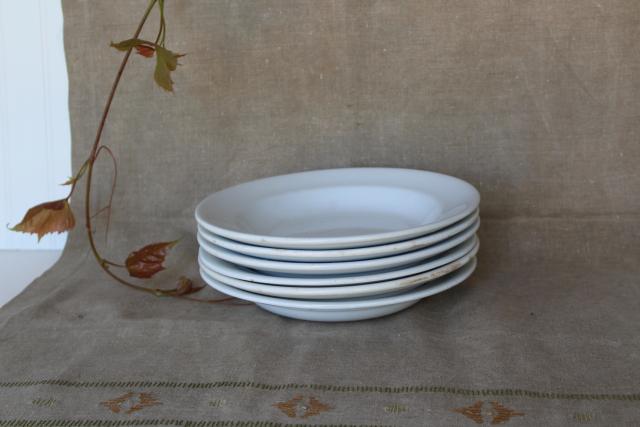 photo of antique heavy white ironstone china soup bowls, vintage Wedgwood etc English marks #1