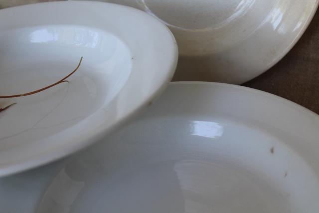 photo of antique heavy white ironstone china soup bowls, vintage Wedgwood etc English marks #3