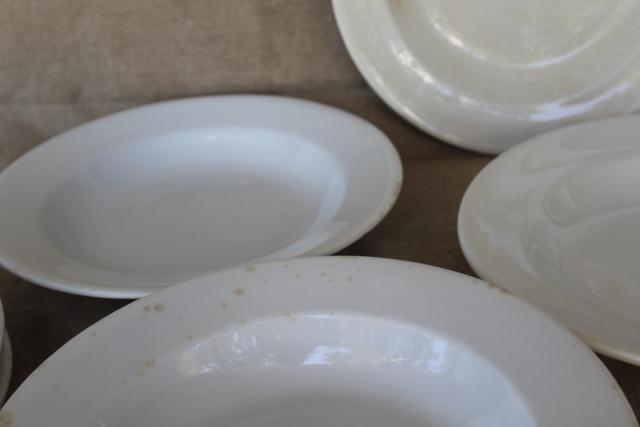 photo of antique heavy white ironstone china soup bowls, vintage Wedgwood etc English marks #4