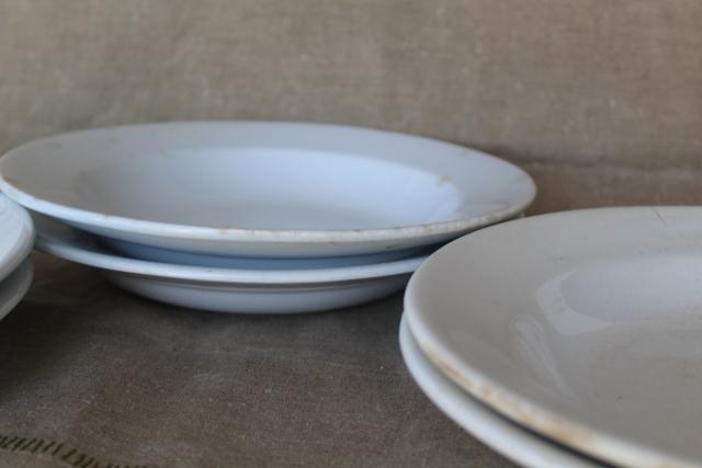 photo of antique heavy white ironstone china soup bowls, vintage Wedgwood etc English marks #5