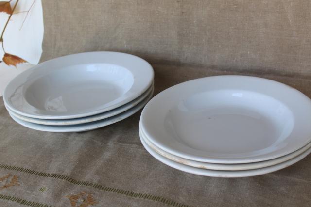 photo of antique heavy white ironstone china soup bowls, vintage Wedgwood etc English marks #6