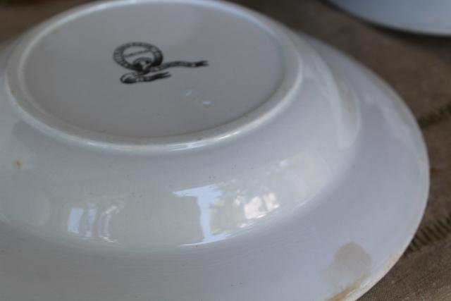 photo of antique heavy white ironstone china soup bowls, vintage Wedgwood etc English marks #11