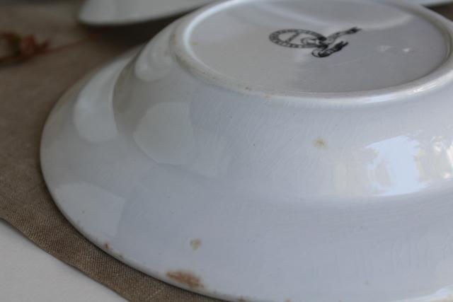 photo of antique heavy white ironstone china soup bowls, vintage Wedgwood etc English marks #12