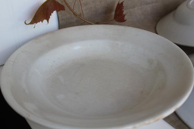 photo of antique heavy white ironstone china soup bowls, vintage Wedgwood etc English marks #13