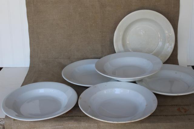 photo of antique heavy white ironstone china soup bowls, vintage Wedgwood etc English marks #14