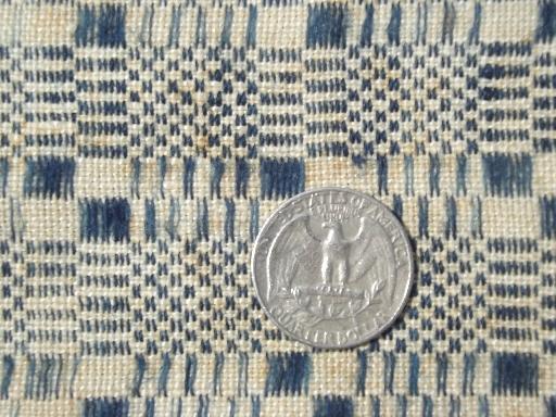 photo of antique homespun coverlet fabric, hand woven indigo blue cloth table runner #2