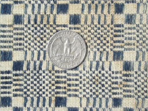 photo of antique homespun coverlet fabric, hand woven indigo blue cloth table runner #3