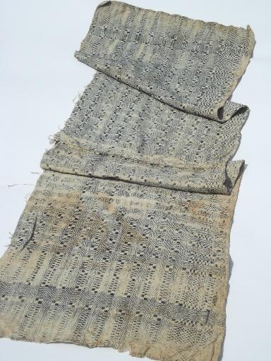 photo of antique homespun coverlet fabric, hand woven indigo blue cloth table runner #5