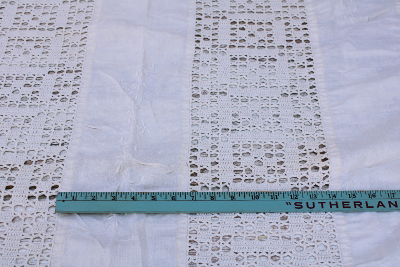 photo of antique homespun flax linen tablecloth w/ handmade cotton lace, vintage french country rustic farmhouse  #7