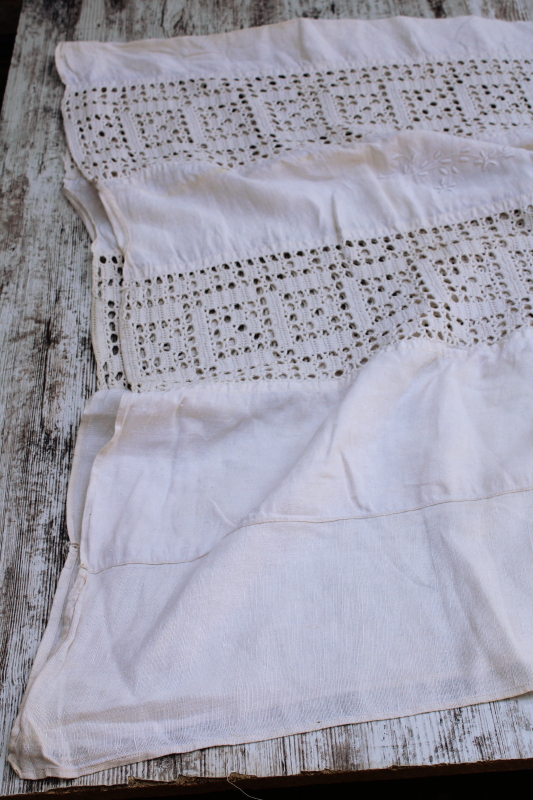 photo of antique homespun flax linen tablecloth w/ handmade cotton lace, vintage french country rustic farmhouse  #10