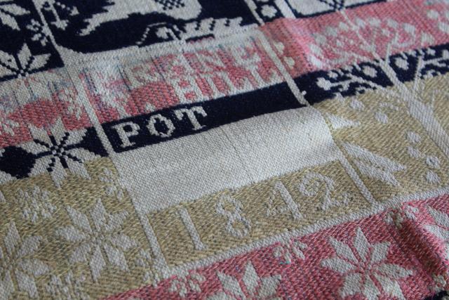 photo of antique homespun hand woven coverlet remnant dated 1842, Pennsylvania style Frane Hill #6