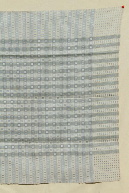 photo of antique homespun hand woven linen tablecloth, vintage farmhouse blue & white unbleached flax #4