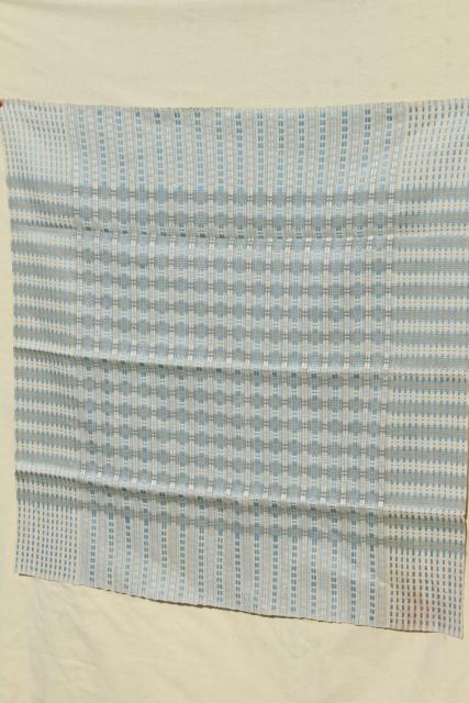 photo of antique homespun hand woven linen tablecloth, vintage farmhouse blue & white unbleached flax #6