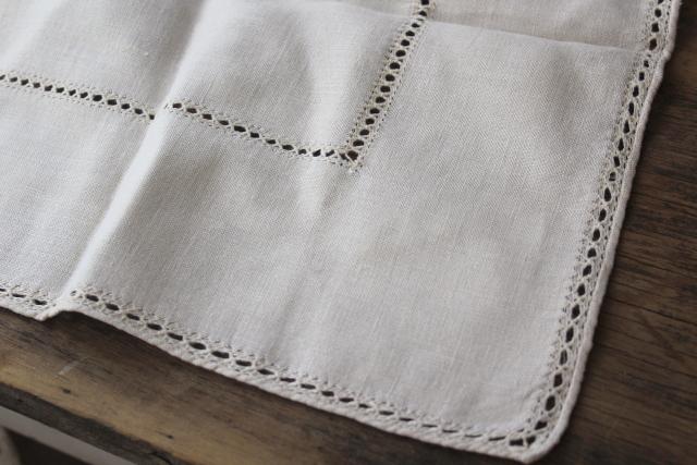 photo of antique homespun linen table cloth w/ drawn thread openwork lace embroidery hemstitching #2