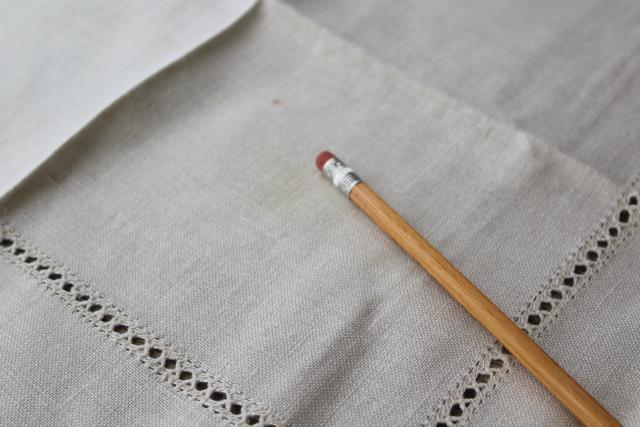 photo of antique homespun linen table cloth w/ drawn thread openwork lace embroidery hemstitching #4