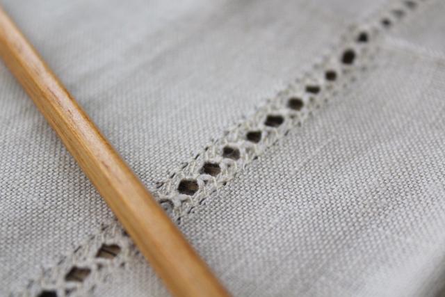 photo of antique homespun linen table cloth w/ drawn thread openwork lace embroidery hemstitching #5