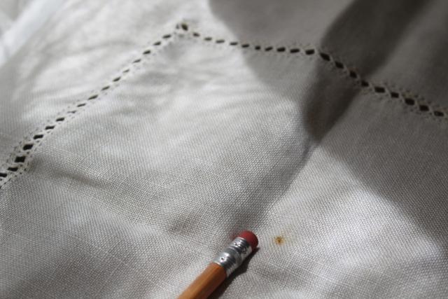 photo of antique homespun linen table cloth w/ drawn thread openwork lace embroidery hemstitching #6