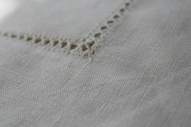 photo of antique homespun linen table cloth w/ drawn thread openwork lace embroidery hemstitching #9