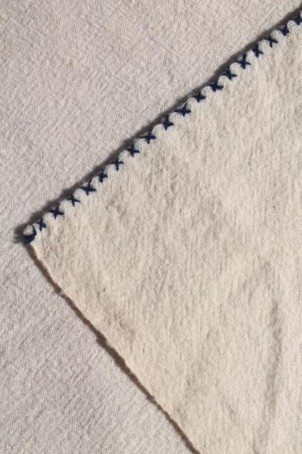 photo of antique homespun wool blanket, 1800s vintage Shaker hand woven coverlet w/ blue embroidery  #13