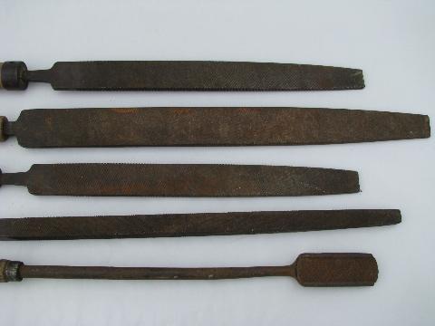 photo of antique horse farrier horseshoeing tools&files w/primitive wood handles #2