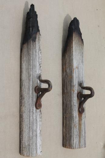 photo of antique horse harness hooks on salvage barn wood, rustic architectural hardware #1