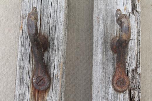 photo of antique horse harness hooks on salvage barn wood, rustic architectural hardware #7