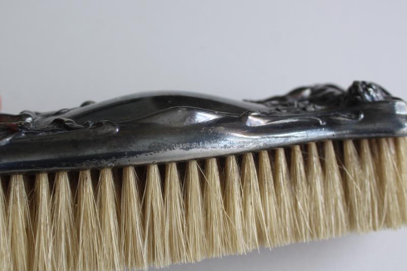 photo of antique horsehair clothes brush, ornate silver plate w/ cherubs, vanity set brush #3