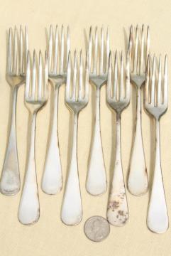 catalog photo of antique hotel silver, art deco vintage silverplate flatware set of salad forks