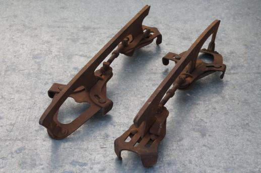 photo of antique ice skates, adjustable steel ice skates to fit on boots or shoes #7