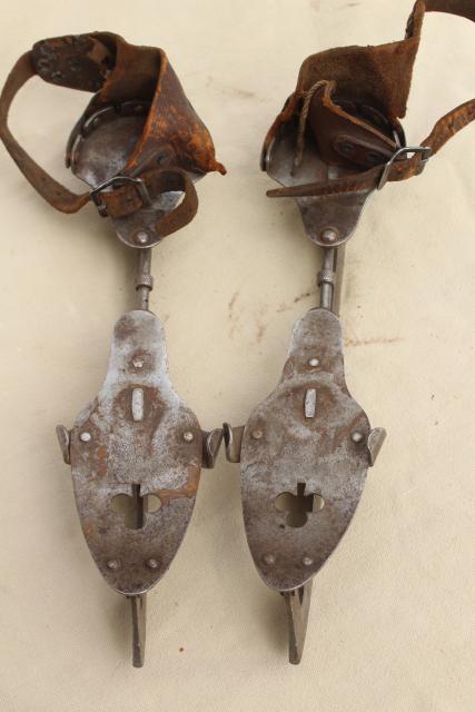 photo of antique ice skates w/ leather straps, marked Union Hardware early 1900s vintage  #5