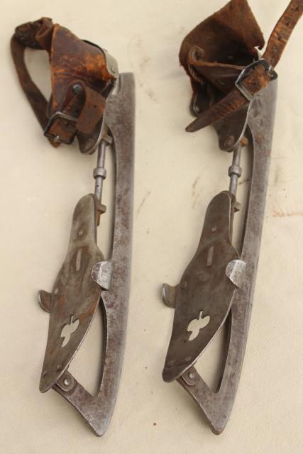 photo of antique ice skates w/ leather straps, marked Union Hardware early 1900s vintage  #6