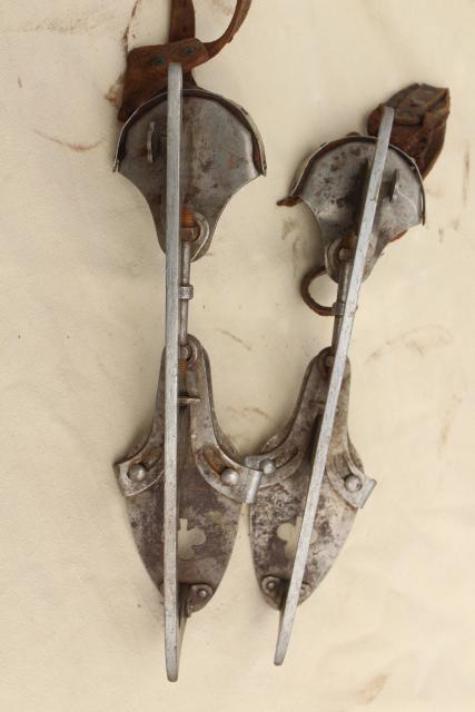 photo of antique ice skates w/ leather straps, marked Union Hardware early 1900s vintage  #7