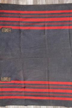 catalog photo of antique indigo blue & red camp blanket or lap robe, Ohio Blanket Mills labels