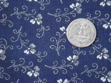 catalog photo of antique indigo blue & white print cotton  fabric, vintage calico shirting