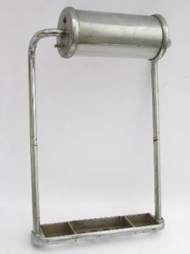 catalog photo of antique industrial chrome canister light on stand, vintage dentist cabinet or lab lamp