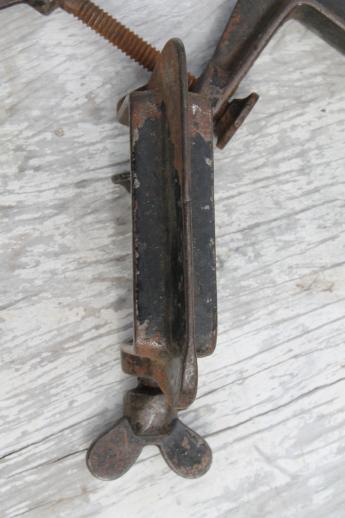 photo of antique iron C clamps, small tool workbench clamps or cabinetmaker woodworking clamps #4