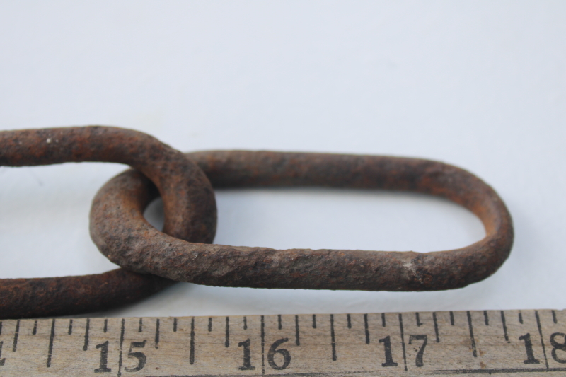 photo of antique iron chain w/ hand forged links, early 1900s vintage example of the blacksmith art #2