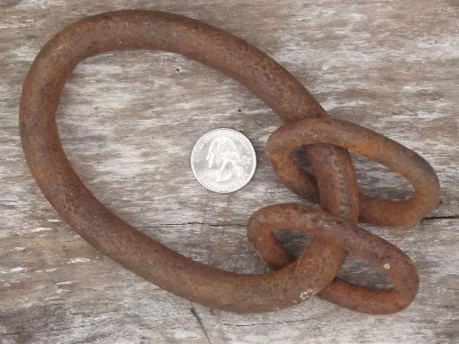 photo of antique iron hardware, heavy round ring pulls or hangers, forged or cast iron #6