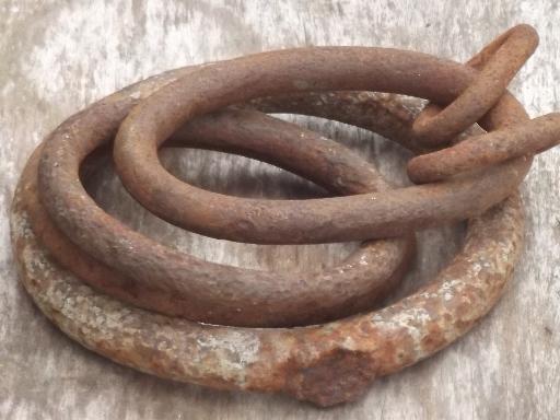 photo of antique iron hardware, heavy round ring pulls or hangers, forged or cast iron #7