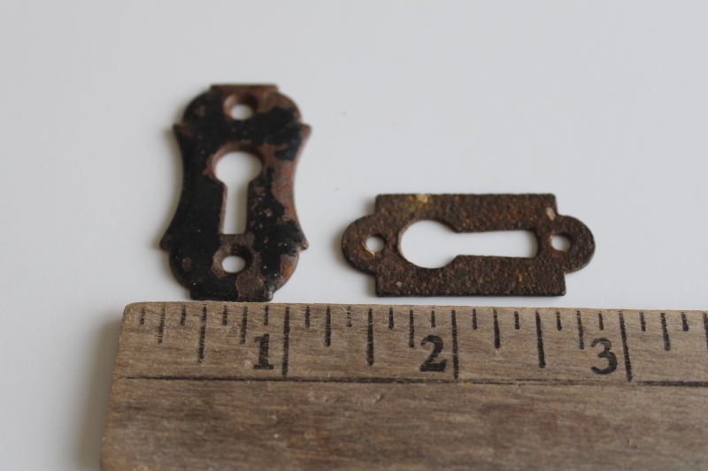 photo of antique iron keyhole escutcheons, 1800s vintage hardware for trunks or furniture  #2