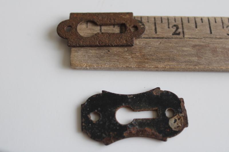 photo of antique iron keyhole escutcheons, 1800s vintage hardware for trunks or furniture  #3