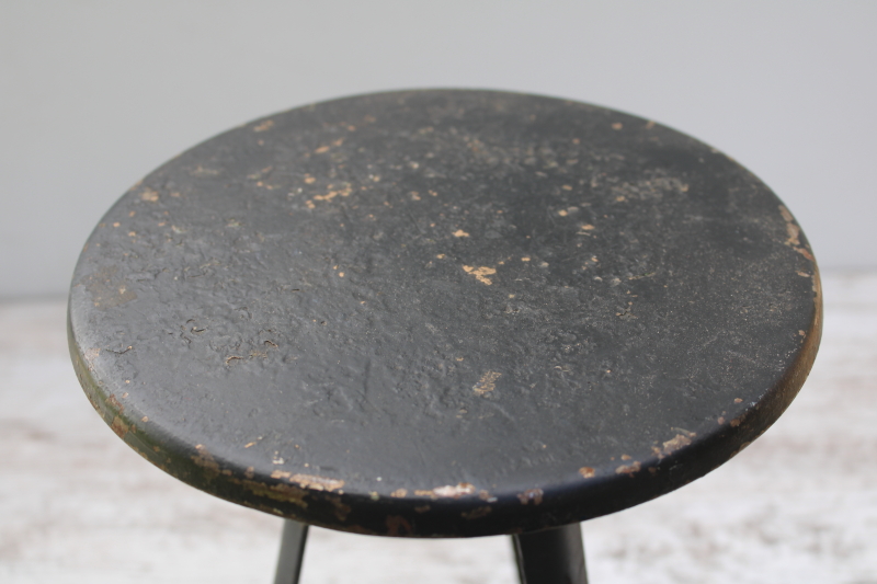 photo of antique iron milking stool, primitive vintage paint all metal tiny round table riser pedestal  #4