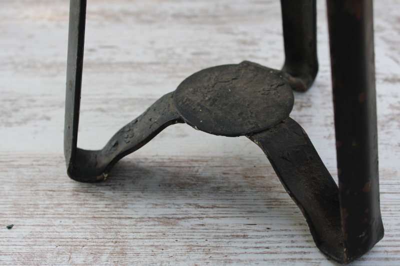 photo of antique iron milking stool, primitive vintage paint all metal tiny round table riser pedestal  #6