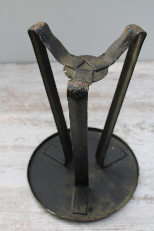 photo of antique iron milking stool, primitive vintage paint all metal tiny round table riser pedestal  #7