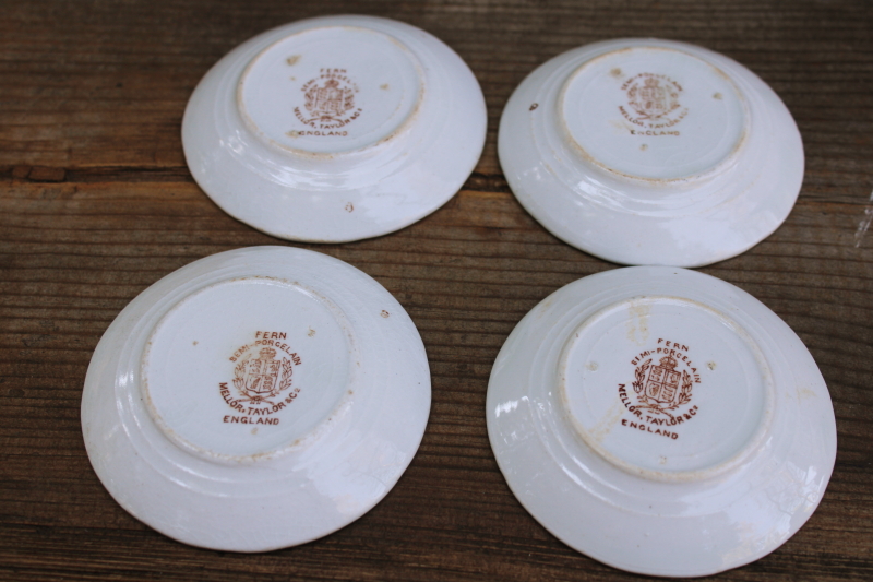 photo of antique ironstone china butter pats, tiny dishes or plates brown transferware ferns pattern  #4