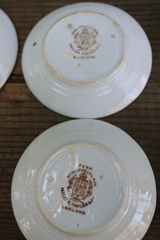 photo of antique ironstone china butter pats, tiny dishes or plates brown transferware ferns pattern  #5